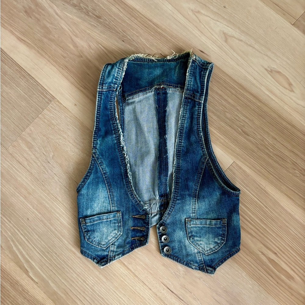Upcycled Denim Vest with chain Details